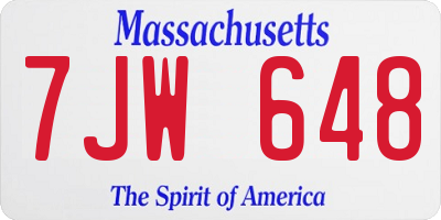 MA license plate 7JW648