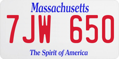 MA license plate 7JW650