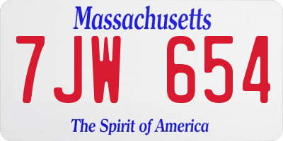 MA license plate 7JW654