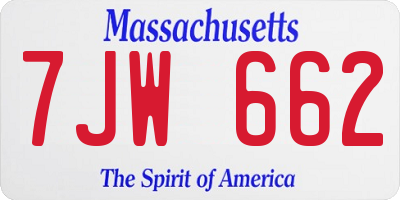 MA license plate 7JW662