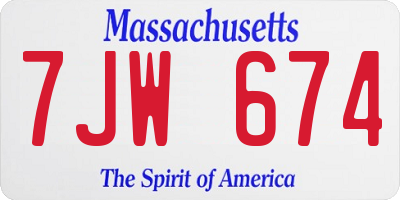 MA license plate 7JW674