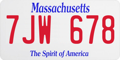 MA license plate 7JW678