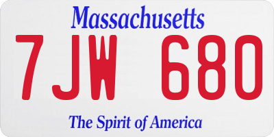 MA license plate 7JW680