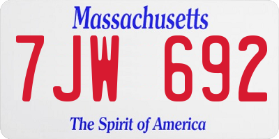 MA license plate 7JW692