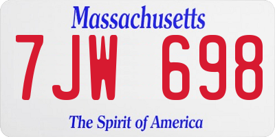 MA license plate 7JW698