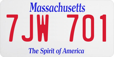 MA license plate 7JW701