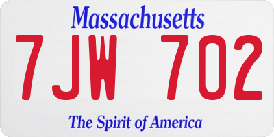 MA license plate 7JW702