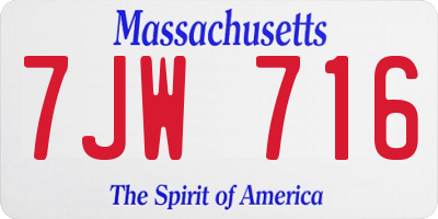 MA license plate 7JW716