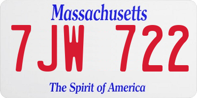 MA license plate 7JW722