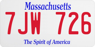 MA license plate 7JW726