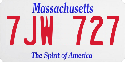 MA license plate 7JW727