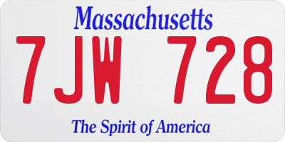 MA license plate 7JW728