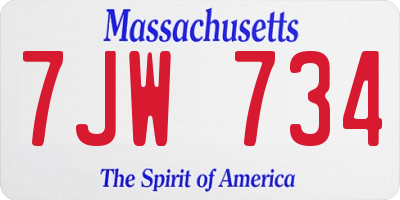 MA license plate 7JW734