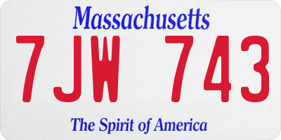 MA license plate 7JW743