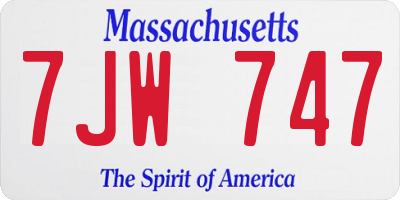 MA license plate 7JW747