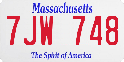MA license plate 7JW748