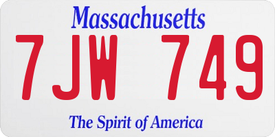 MA license plate 7JW749