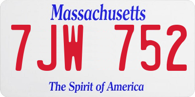 MA license plate 7JW752