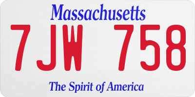 MA license plate 7JW758