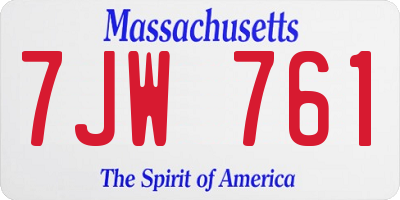 MA license plate 7JW761