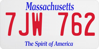 MA license plate 7JW762