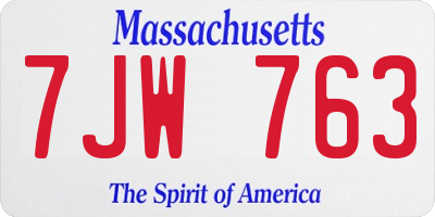 MA license plate 7JW763