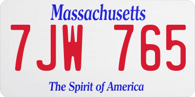MA license plate 7JW765