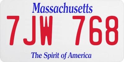 MA license plate 7JW768