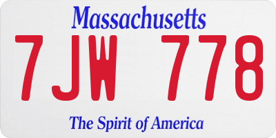 MA license plate 7JW778
