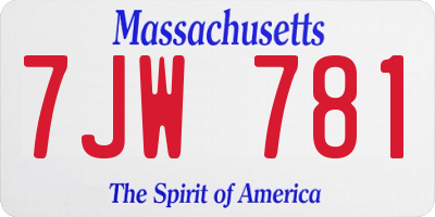 MA license plate 7JW781