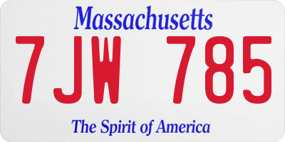 MA license plate 7JW785