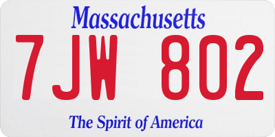 MA license plate 7JW802