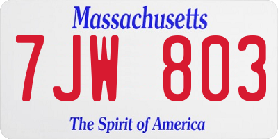 MA license plate 7JW803