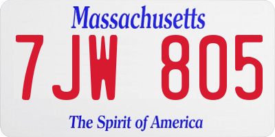 MA license plate 7JW805