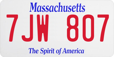 MA license plate 7JW807