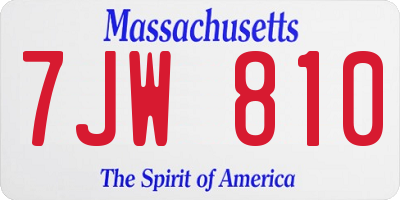 MA license plate 7JW810