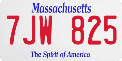 MA license plate 7JW825