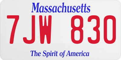 MA license plate 7JW830