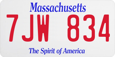 MA license plate 7JW834