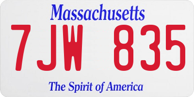 MA license plate 7JW835