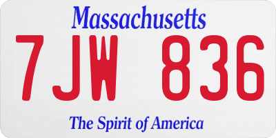 MA license plate 7JW836