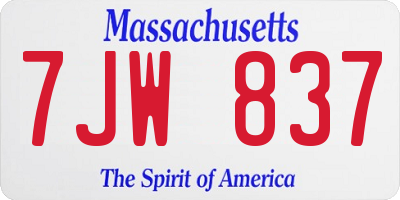 MA license plate 7JW837
