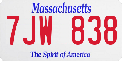 MA license plate 7JW838