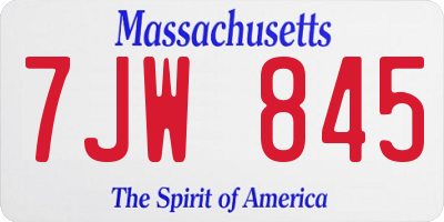 MA license plate 7JW845