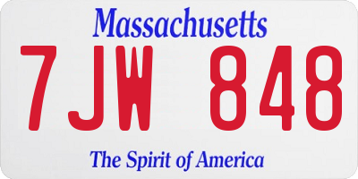 MA license plate 7JW848