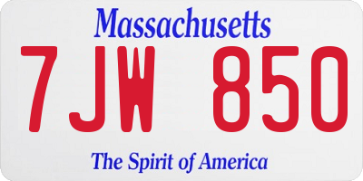 MA license plate 7JW850