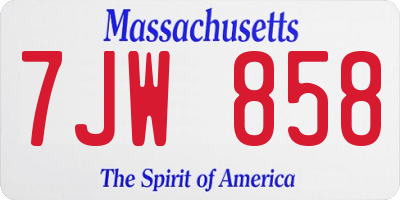MA license plate 7JW858