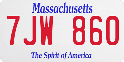 MA license plate 7JW860