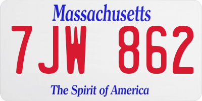 MA license plate 7JW862