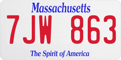 MA license plate 7JW863